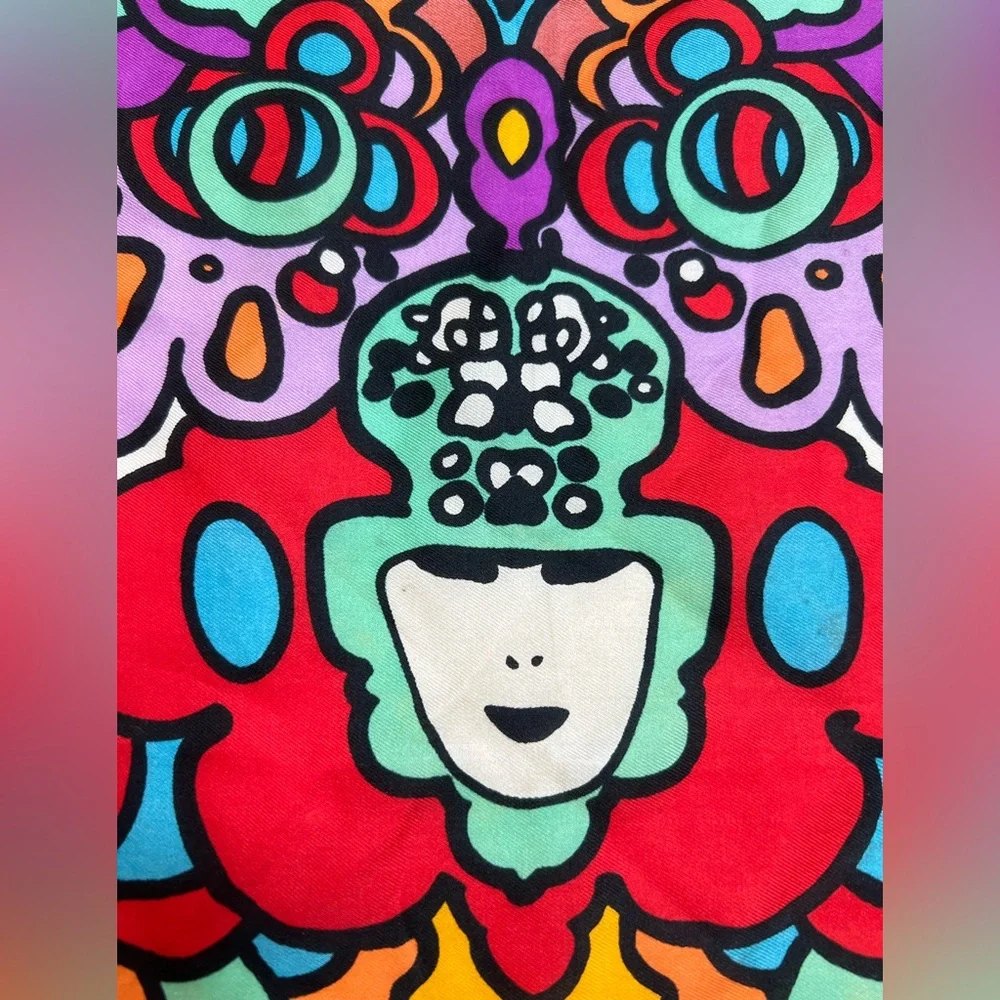 Peter Max Scarf Vintage 1970s Butterfly Psychedelic Vivid Color Gold Silk? - Picture 11 of 15